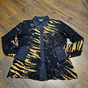 Richard Malcolm Women's Animal Print Sheer Lace Shirt Long Sleeves Sz M
